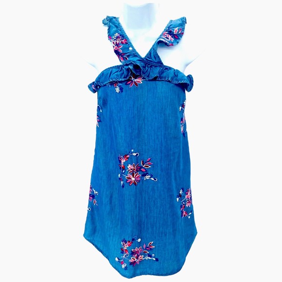 Romeo + Juliet Couture NEW Floral Embroidered Chambray Denim Mini Dress Sz Med - Picture 4 of 9